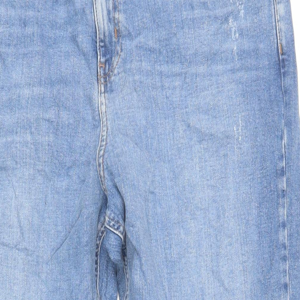Marks and Spencer Womens Blue Cotton Mom Jeans Size 18 L25 in Regular Zip
