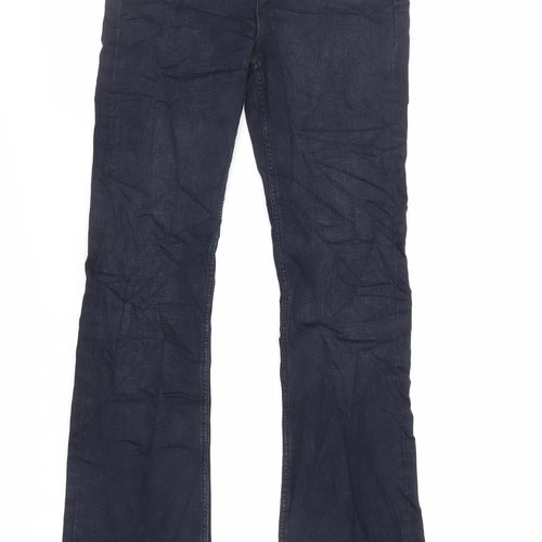 Marks and Spencer Womens Blue Cotton Flared Jeans Size 6 L32 in Slim Zip