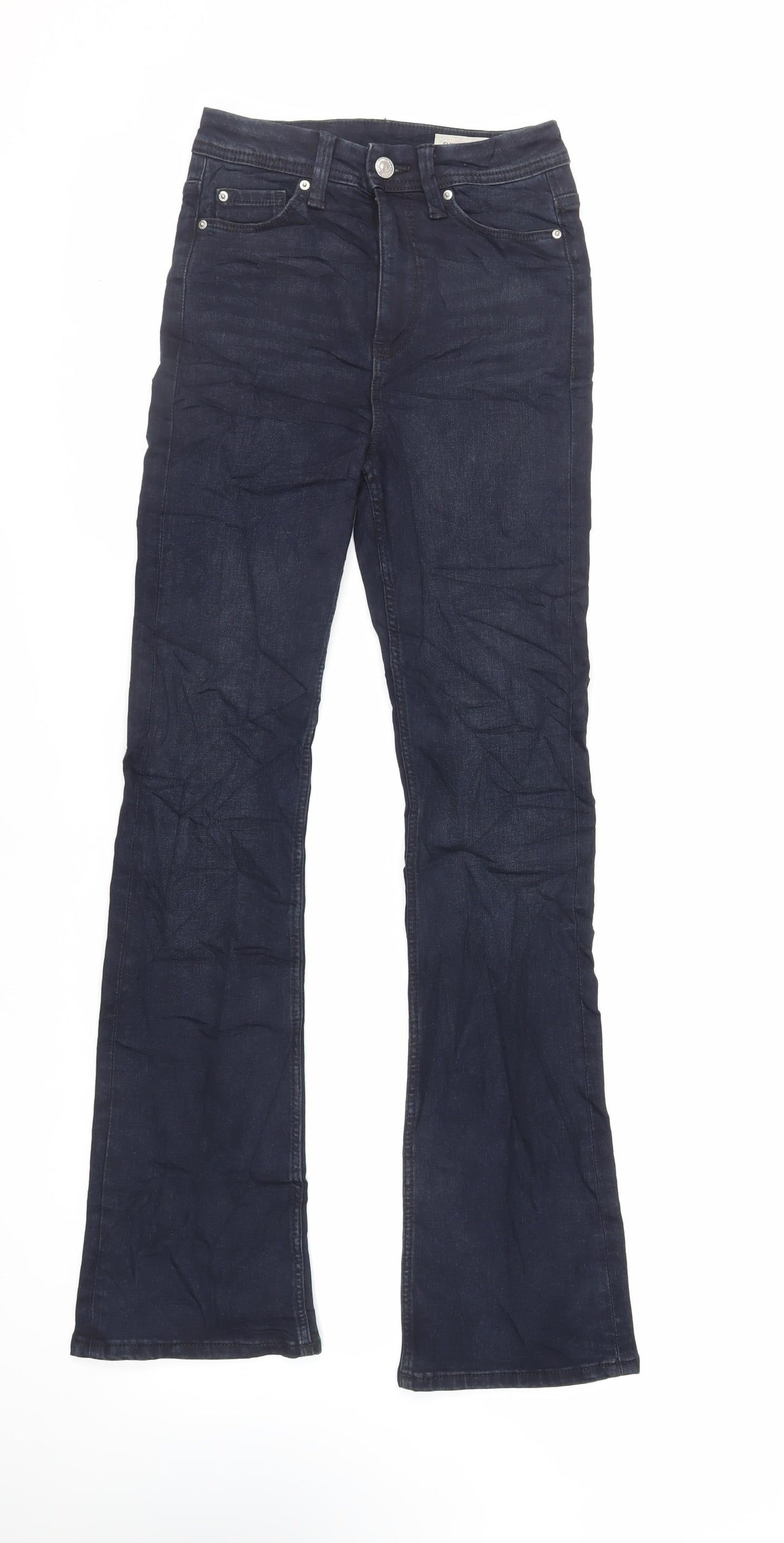 Marks and Spencer Womens Blue Cotton Flared Jeans Size 6 L32 in Slim Zip