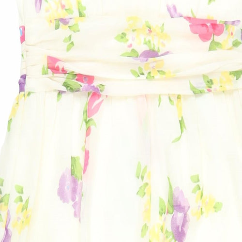 Pomodoro Womens Ivory Floral Polyester Fit & Flare Size 12 V-Neck Zip - Lined