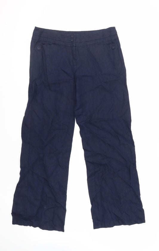 Monsoon Womens Blue Linen Trousers Size 10 L28 in Regular Zip