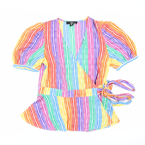 Find Womens Multicoloured Striped Polyester Wrap Blouse Size 10 V-Neck