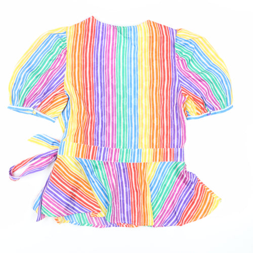 Find Womens Multicoloured Striped Polyester Wrap Blouse Size 10 V-Neck