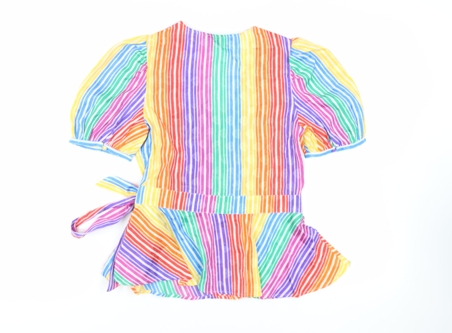 Find Womens Multicoloured Striped Polyester Wrap Blouse Size 10 V-Neck