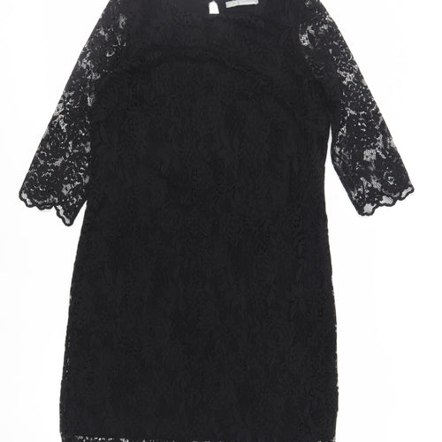 Marks and Spencer Womens Black Viscose Sheath Size 14 Boat Neck Button