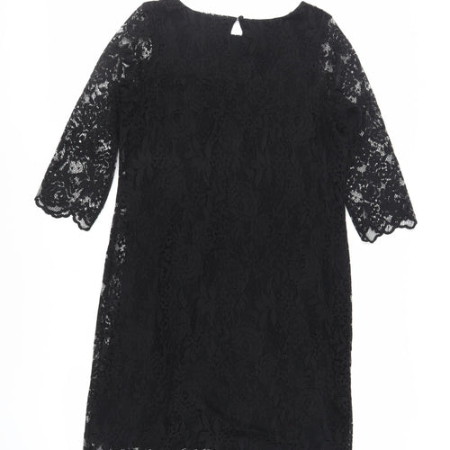 Marks and Spencer Womens Black Viscose Sheath Size 14 Boat Neck Button