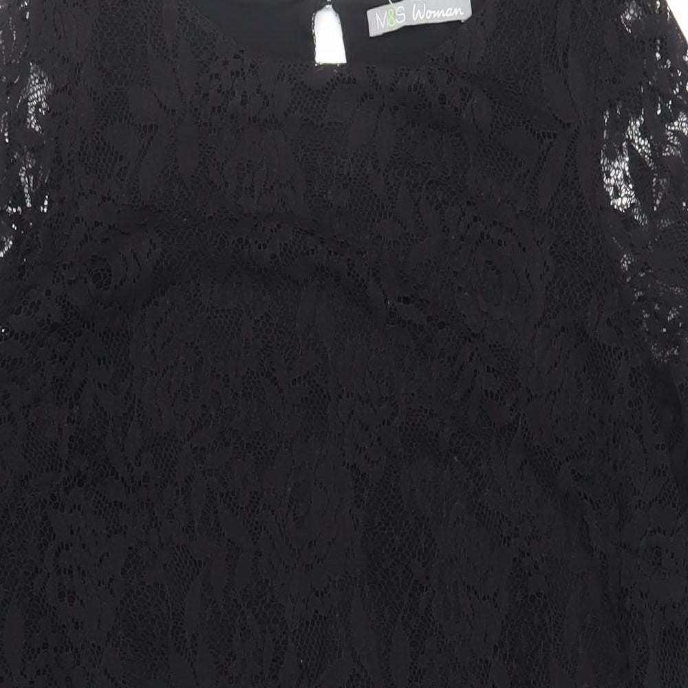 Marks and Spencer Womens Black Viscose Sheath Size 14 Boat Neck Button