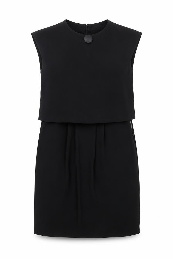 Front view of Gerard Darel women’s black polyester sheath, size UK 8, round neck zip - layered