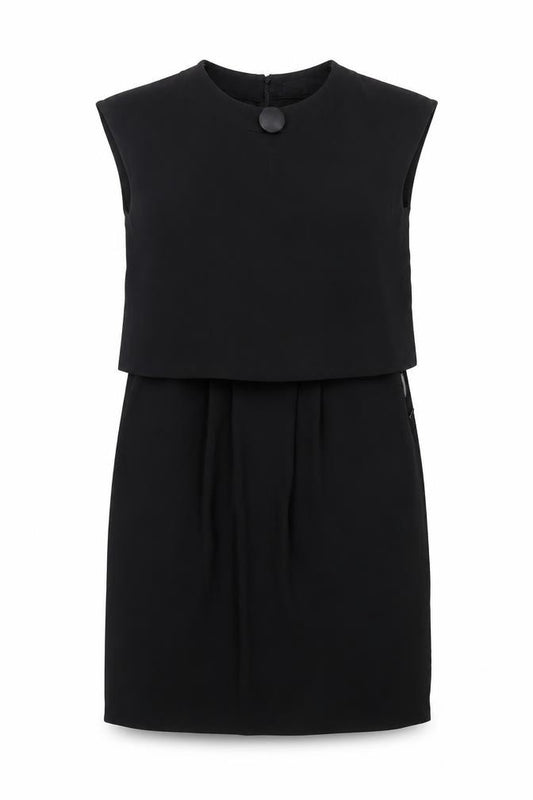 Front view of Gerard Darel women’s black polyester sheath, size UK 8, round neck zip - layered