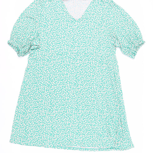 Marks and Spencer Womens Green Geometric Viscose T-Shirt Dress Size 22 V-Neck Pullover