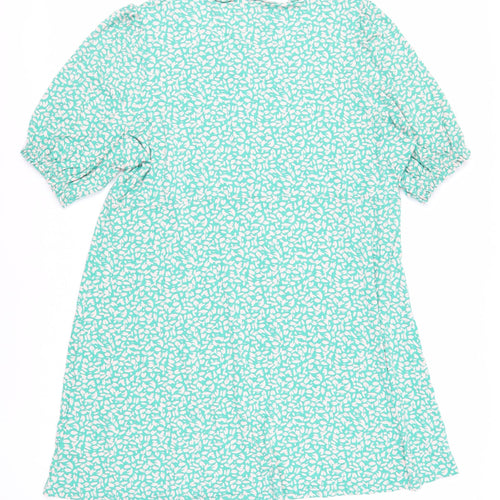 Marks and Spencer Womens Green Geometric Viscose T-Shirt Dress Size 22 V-Neck Pullover