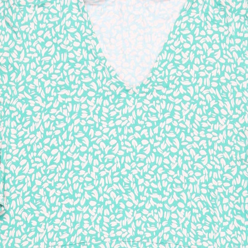 Marks and Spencer Womens Green Geometric Viscose T-Shirt Dress Size 22 V-Neck Pullover