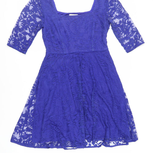 Monsoon Womens Blue Polyester Fit & Flare Size 12 Square Neck Pullover - Lined