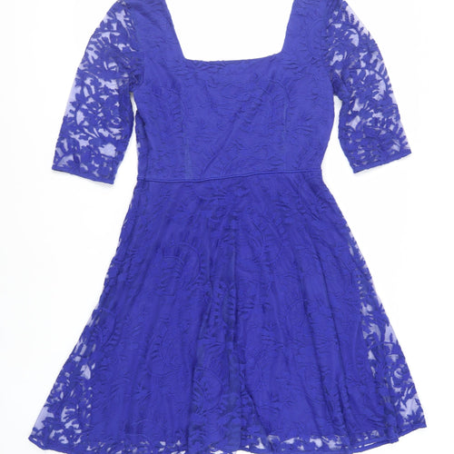 Monsoon Womens Blue Polyester Fit & Flare Size 12 Square Neck Pullover - Lined