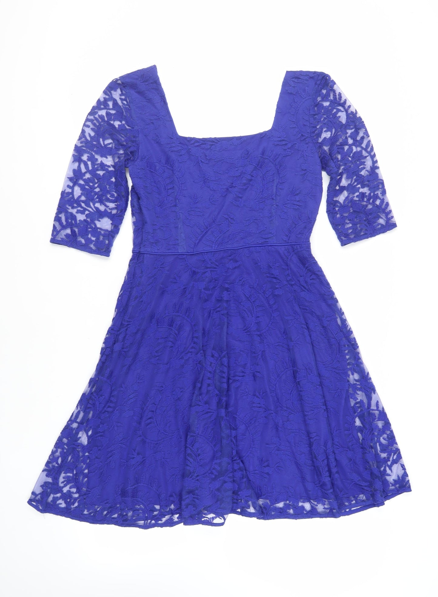 Monsoon Womens Blue Polyester Fit & Flare Size 12 Square Neck Pullover - Lined