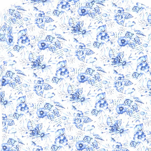 Jessi Womens Blue Floral Cotton Basic T-Shirt Size S Crew Neck