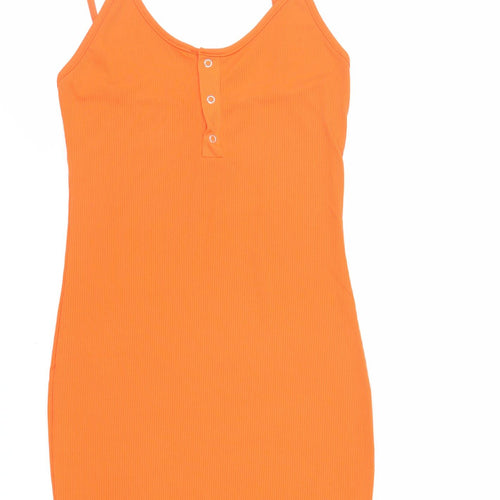 PRETTYLITTLETHING Womens Orange Polyester Bodycon Size 10 Scoop Neck Pullover - Ribbed