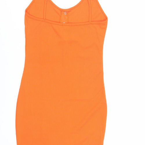 PRETTYLITTLETHING Womens Orange Polyester Bodycon Size 10 Scoop Neck Pullover - Ribbed