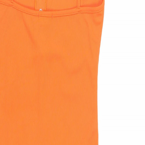 PRETTYLITTLETHING Womens Orange Polyester Bodycon Size 10 Scoop Neck Pullover - Ribbed