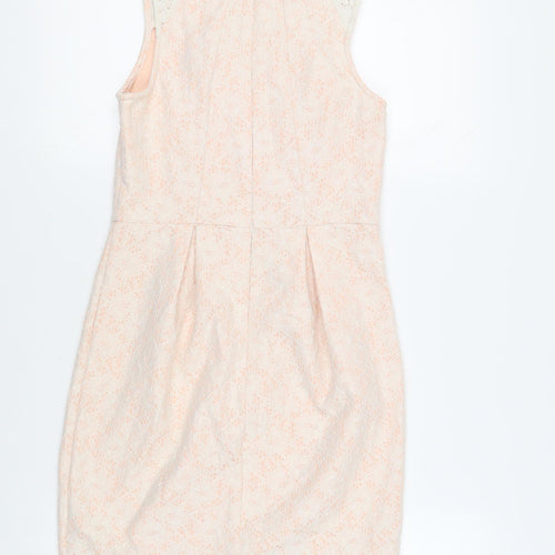 New Look Womens Pink Nylon Pencil Dress Size 10 Boat Neck Zip