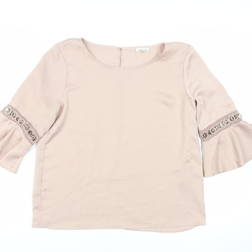 River Island Womens Pink Polyester Basic Blouse Size 10 Boat Neck - Sleeve Detail