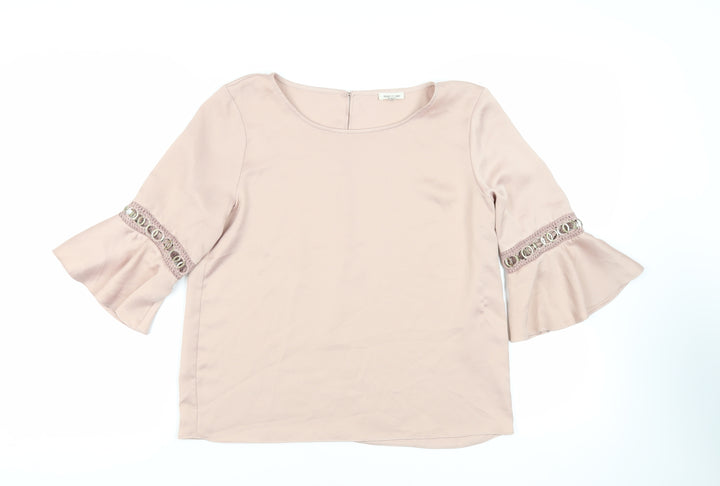 River Island Womens Pink Polyester Basic Blouse Size 10 Boat Neck - Sleeve Detail