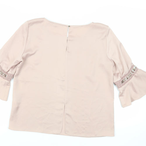 River Island Womens Pink Polyester Basic Blouse Size 10 Boat Neck - Sleeve Detail