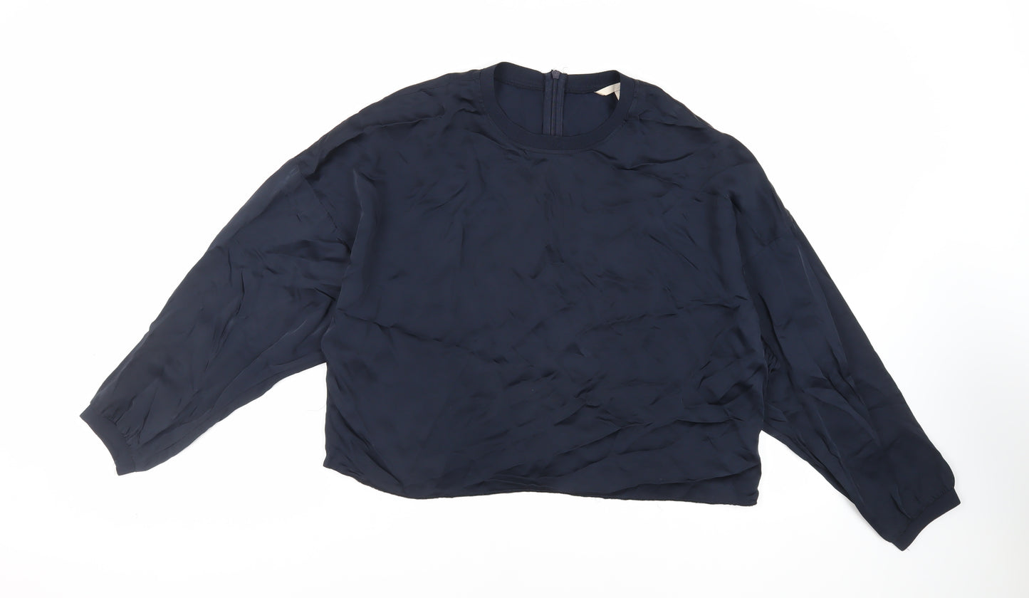H&M Womens Blue Viscose Basic Blouse Size 10 Crew Neck