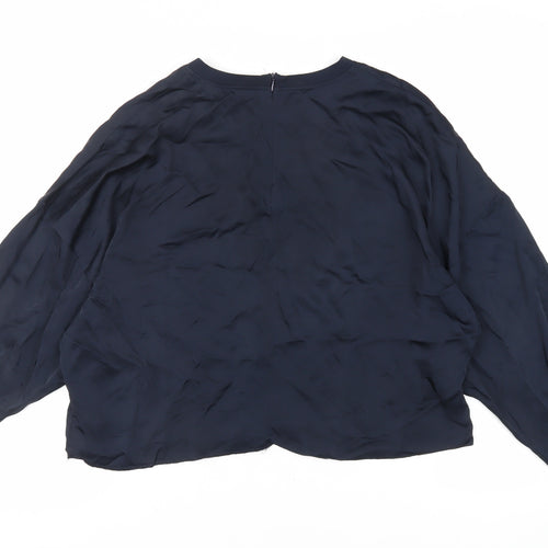 H&M Womens Blue Viscose Basic Blouse Size 10 Crew Neck