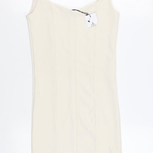 Stradivarius Womens Ivory Polyester Tank Dress Size S Scoop Neck Pullover - Ribbed