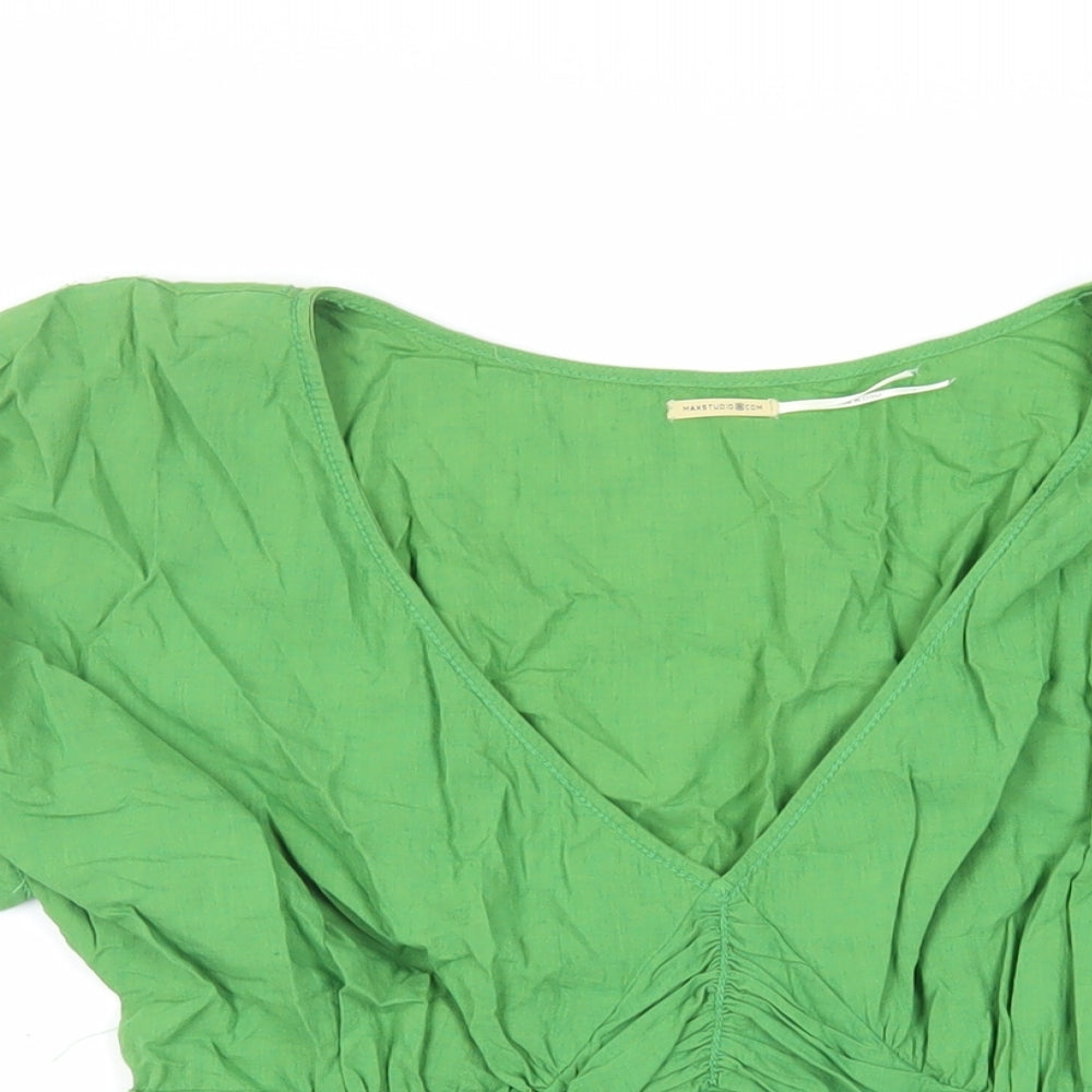 Max Studio Womens Green Viscose Basic Blouse Size L V-Neck