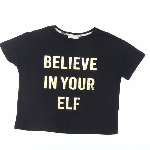 New Look Womens Black Cotton Basic T-Shirt Size S Crew Neck - Elf