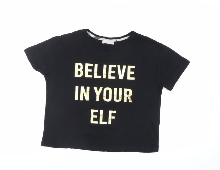 New Look Womens Black Cotton Basic T-Shirt Size S Crew Neck - Elf