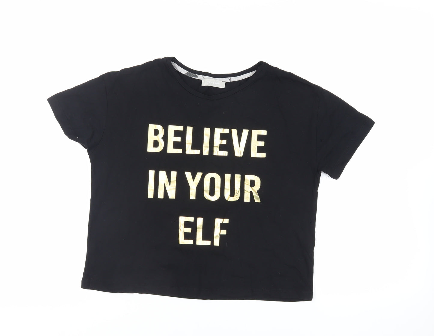 New Look Womens Black Cotton Basic T-Shirt Size S Crew Neck - Elf