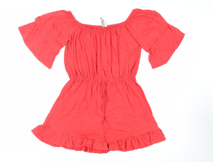ASOS Womens Red Viscose Playsuit One-Piece Size 10 Pullover - Elasticated Waist