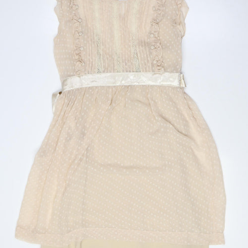 Miss Selfridge Womens Beige Polyester A-Line Size 12 Boat Neck Zip