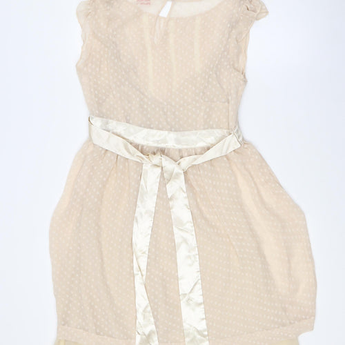 Miss Selfridge Womens Beige Polyester A-Line Size 12 Boat Neck Zip