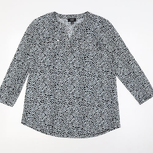 Jones New York Womens Grey Polyester Basic Button-Up Size M V-Neck