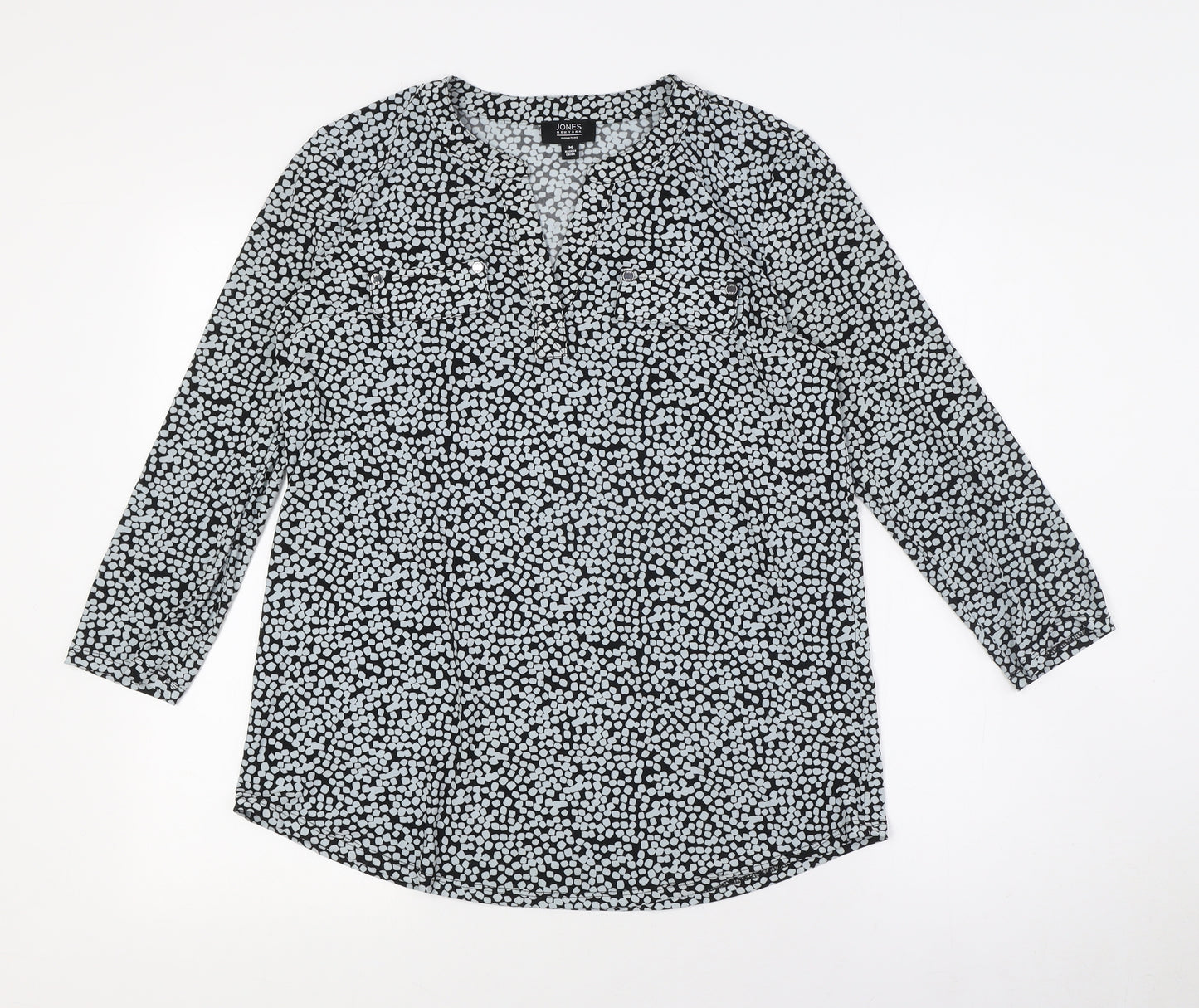 Jones New York Womens Grey Polyester Basic Button-Up Size M V-Neck