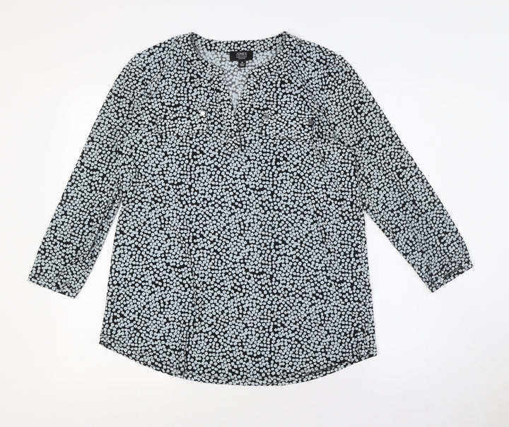 Jones New York Womens Grey Polyester Basic Button-Up Size M V-Neck