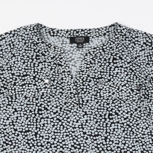 Jones New York Womens Grey Polyester Basic Button-Up Size M V-Neck