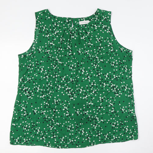 Paraphrase Womens Green Polka Dot Polyester Basic Button-Up Size 20 Round Neck