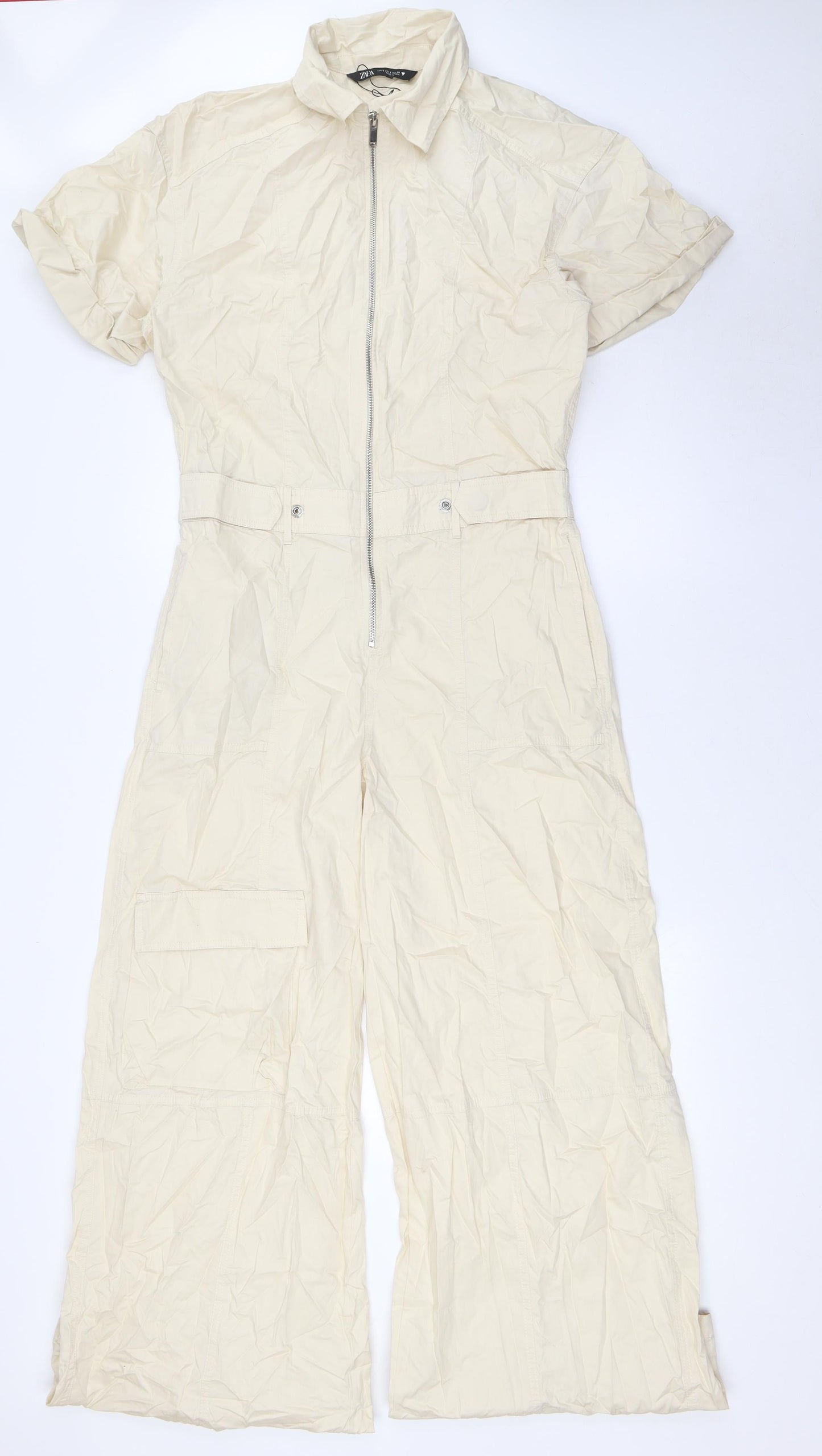 Zara Womens Beige Cotton Jumpsuit One-Piece Size S L31 in Zip