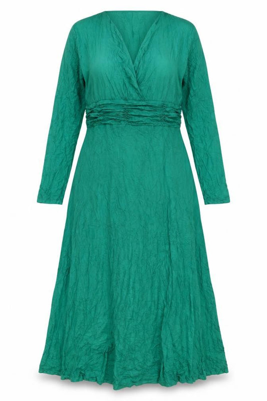Front view of Look For The Stars women’s green polyester a-line, size UK 18, v-neck
