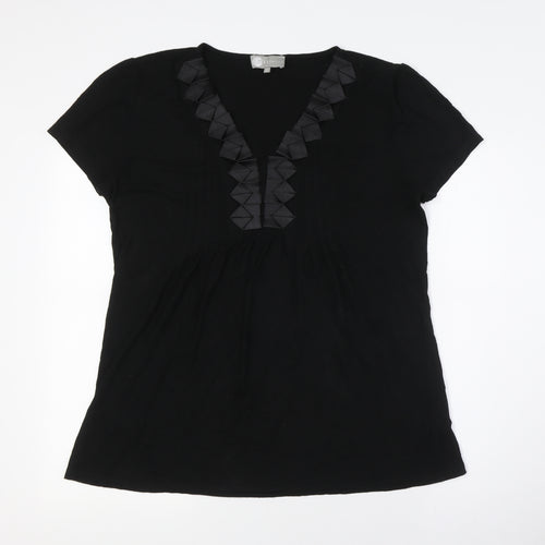 Mia Moda Womens Black Viscose Basic Button-Up Size 16 V-Neck