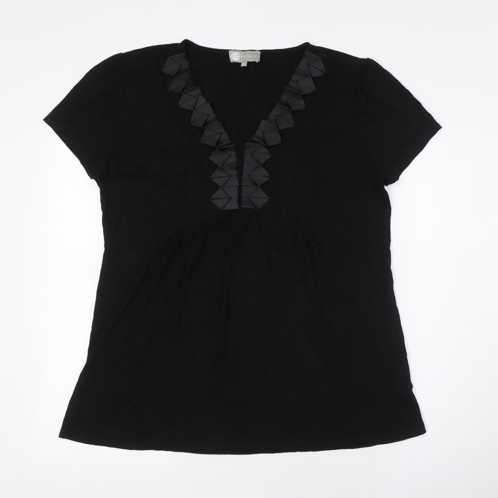 Mia Moda Womens Black Viscose Basic Button-Up Size 16 V-Neck