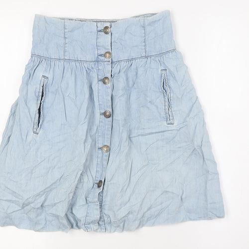 zeana Womens Blue Cotton A-Line Skirt Size S Button