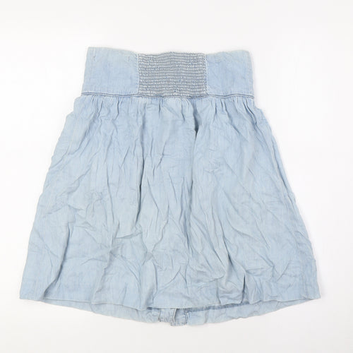 zeana Womens Blue Cotton A-Line Skirt Size S Button