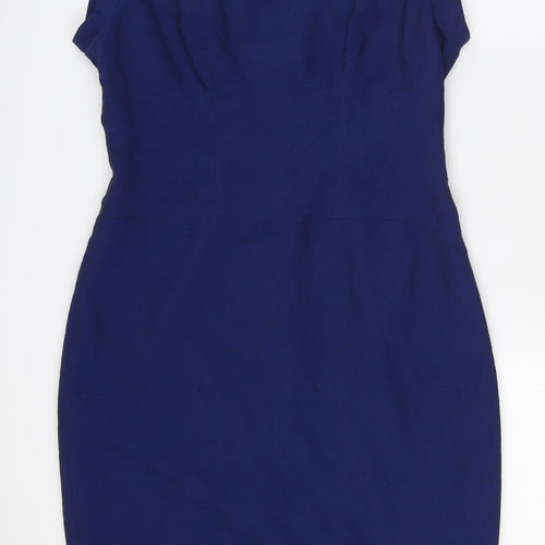 Preen Womens Blue Polyester Pencil Dress Size 14 Round Neck Zip - Lace Trim