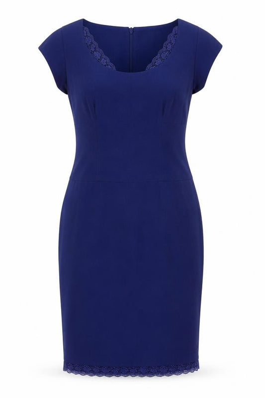 Preen Womens Blue Polyester Pencil Dress Size 14 Round Neck Zip - Lace Trim